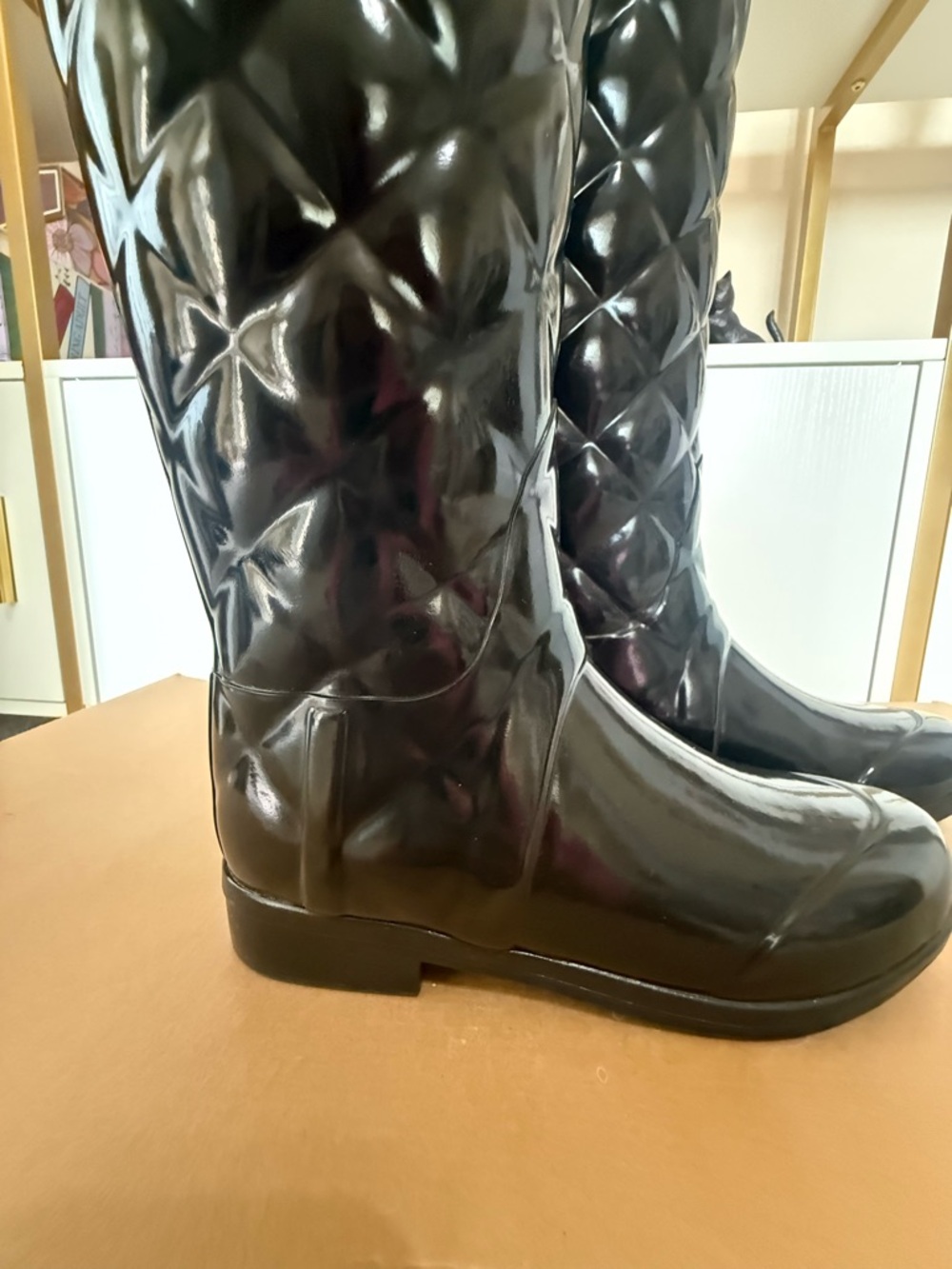 Hunter Regent Savoy Quilted Gloss Black Tall Women's Rain Boot - Picture 7 of 11